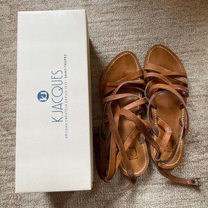 K. Jacques Aphrodite Flat Sandals in Natural Leather